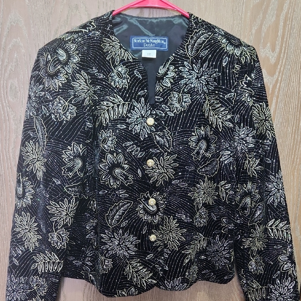 Norton McNaughton Women's Black and Gold sequin Floral Jacket